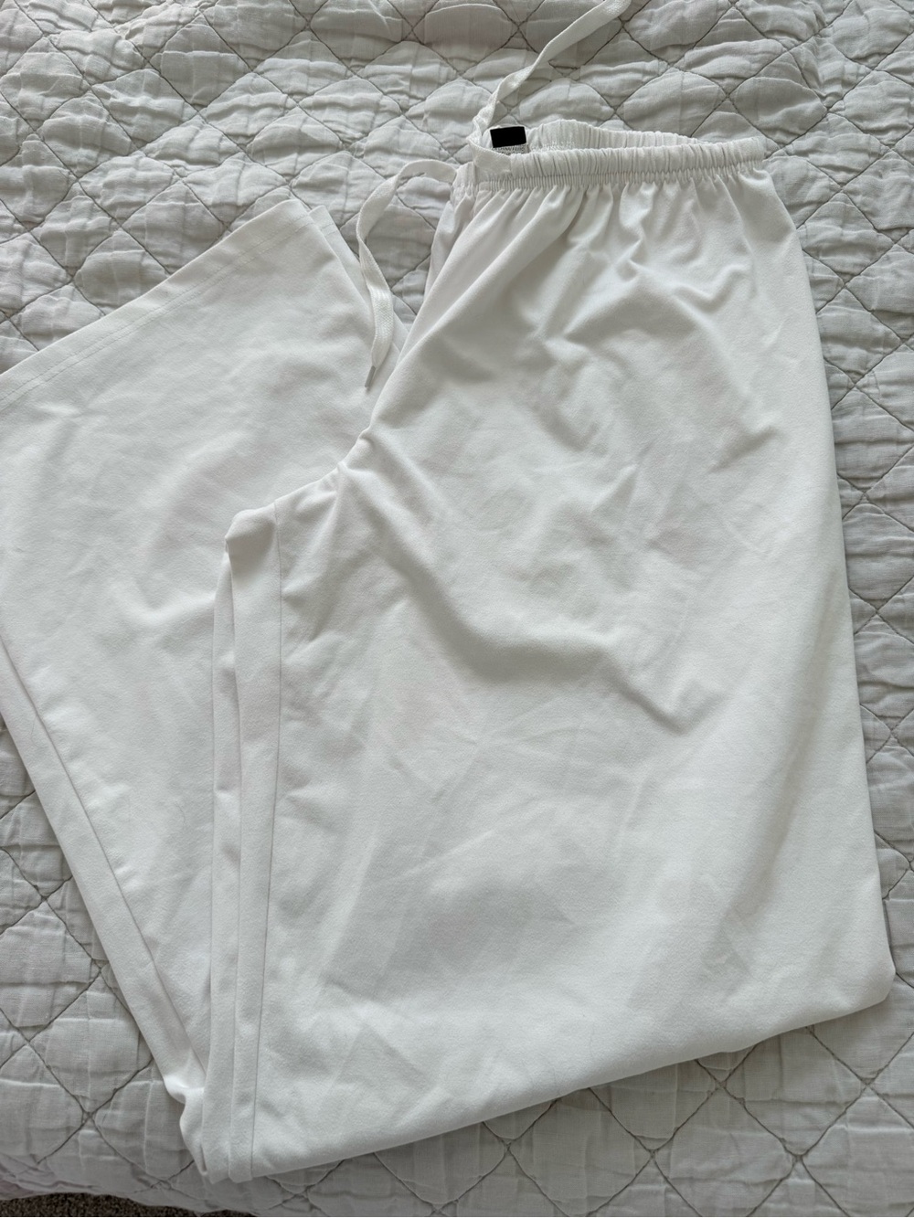 White Elastic Waist Lounge Pants with Drawstring